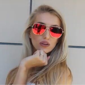 Quay Australia High Key Aviator Sunglasses Gold Frame Orange/Red Mirrored Lens